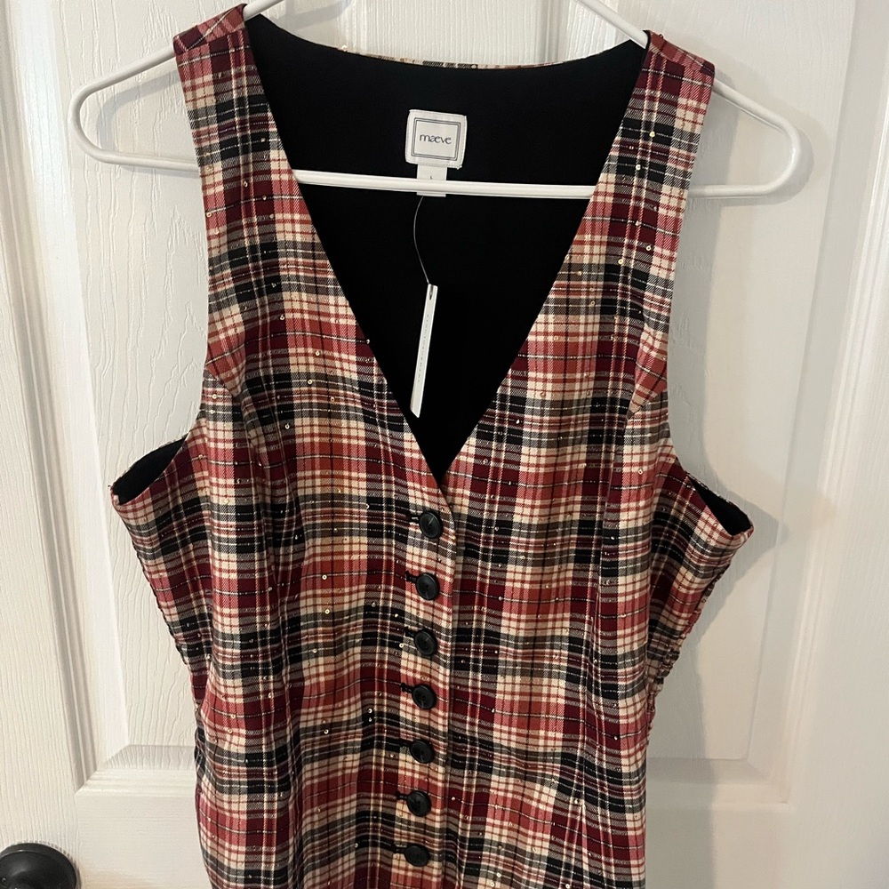 Maeve Red and Black Plaid V-Neck Top